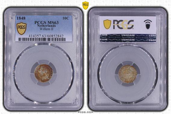 10 cent 1848 Willem II MS63, Postzegels en Munten, Munten | Nederland, Zilver, Ophalen of Verzenden, 10 cent, Losse munt