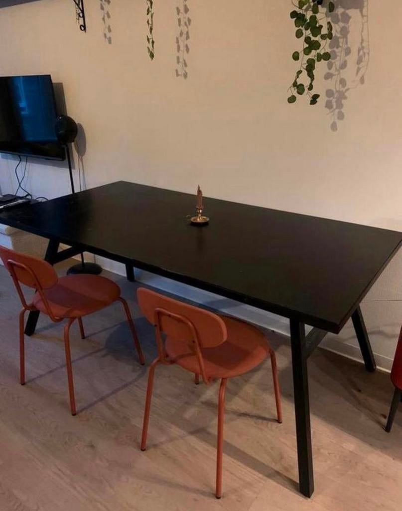Zuiver Seth eetafel 180x90 eikenfineer visgraat stalenframe, Huis en Inrichting, Tafels | Eettafels, Zo goed als nieuw, 50 tot 100 cm