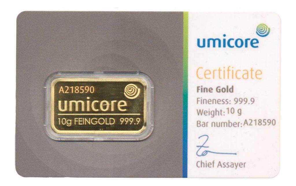 Goud baar 10 gram Umicore, Ophalen of Verzenden, Goud