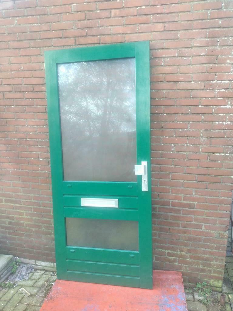 Hardhouten voordeur 100procent goed 91x211cm hoog bh34cm, Ophalen, 80 tot 100 cm, 200 tot 215 cm, Glas