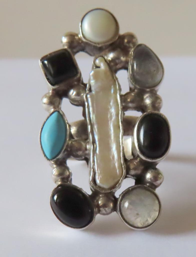Koopje! Royale zilveren ring (no 28) 8 edelstenen, incl ver, Sieraden, Tassen en Uiterlijk, Ringen, Zo goed als nieuw, Dame, 18 tot 19