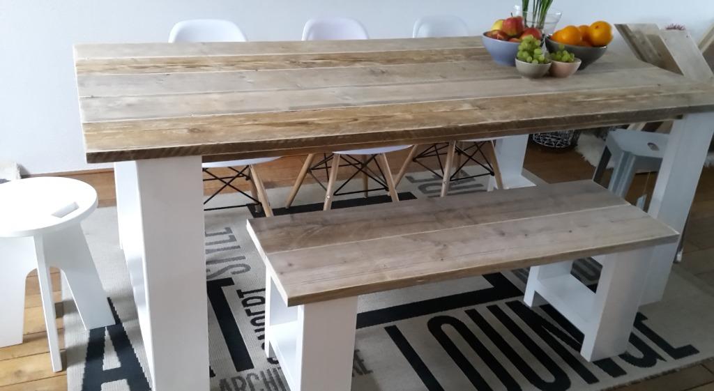 Landelijke tafel oud steigerhout, Huis en Inrichting, Ophalen, Nieuw, Rechthoekig
