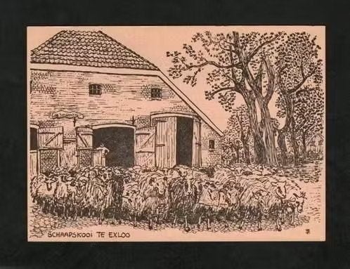 Exloo Schaapskooi Boerderij Schapen Scheper, Pentekening., Verzamelen, Ansichtkaarten | Nederland, Ophalen of Verzenden, 1960 tot 1980