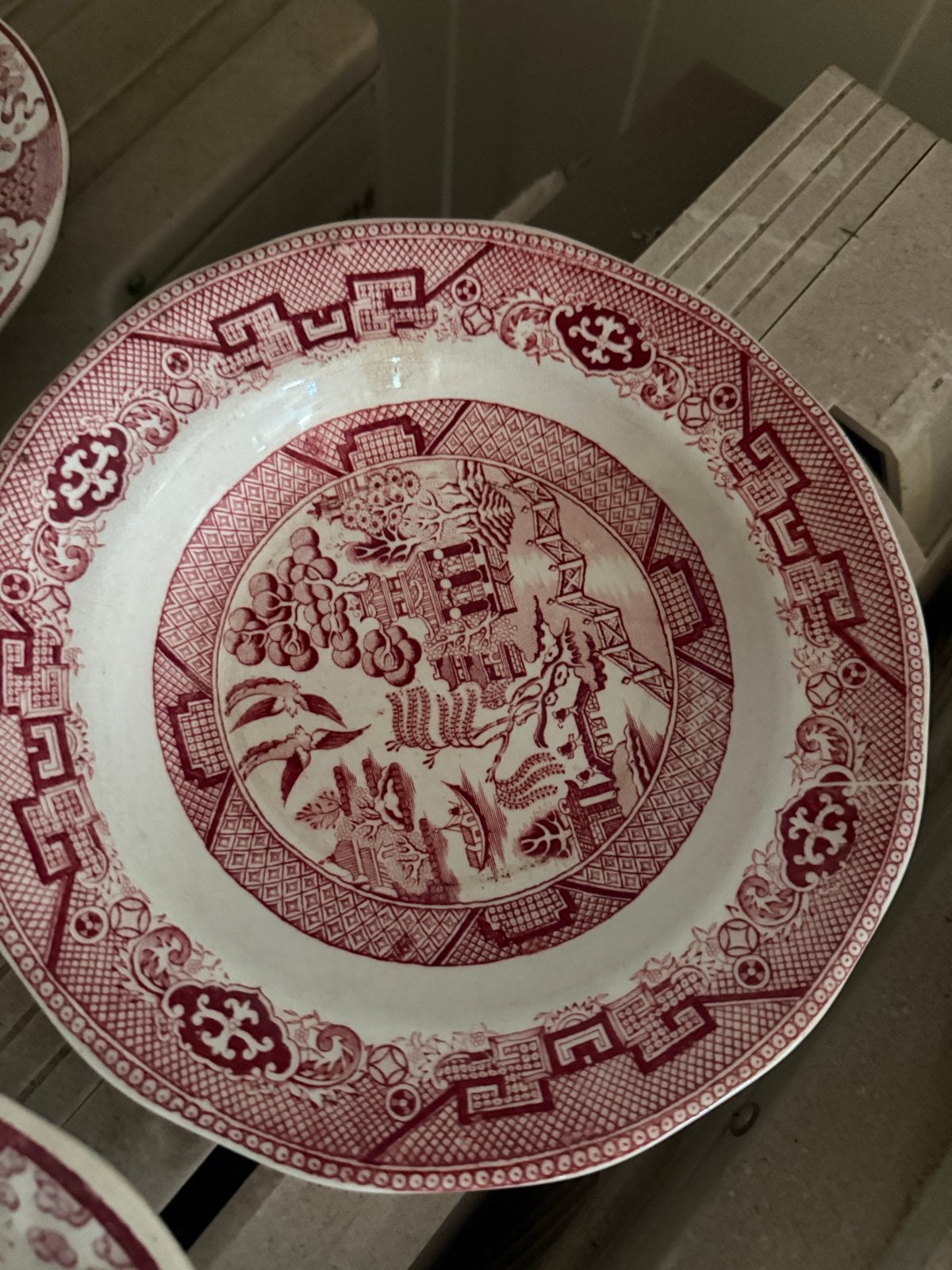 Set van 6 antieke Chinese porseleinen borden, rood-wit, Ophalen