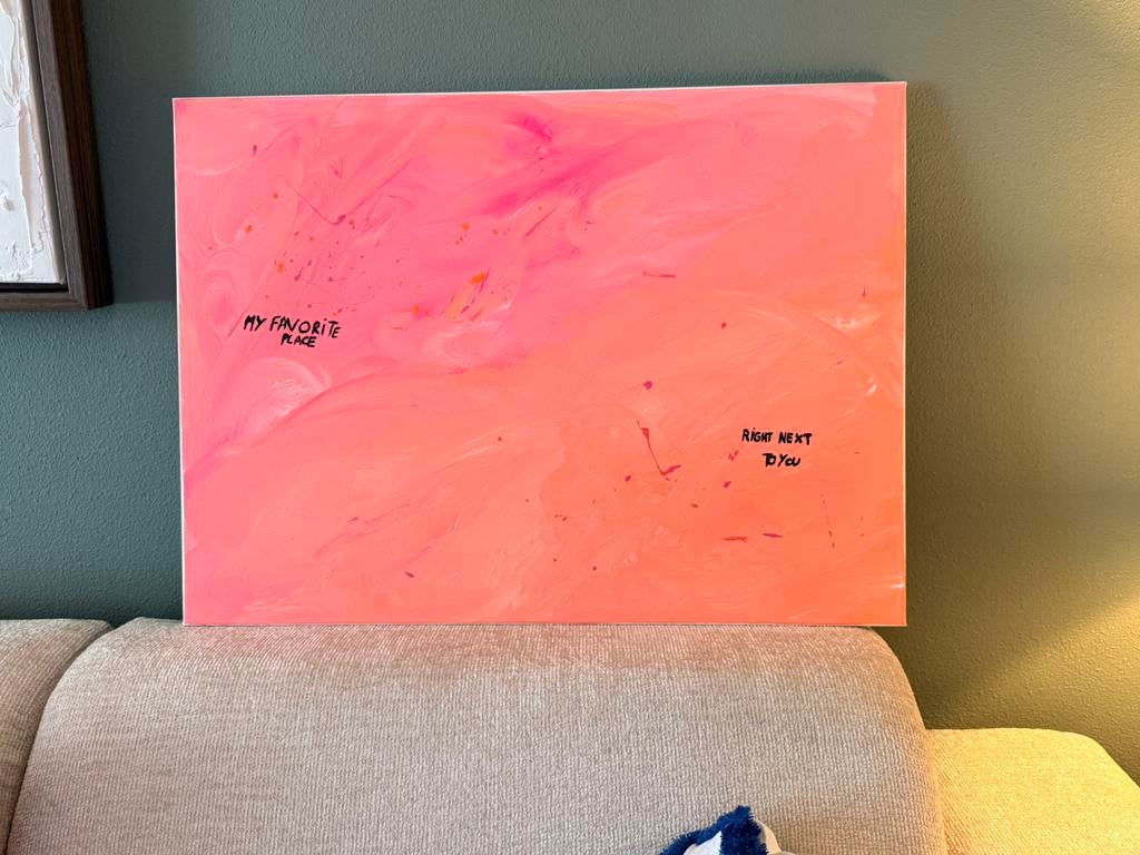 schilderij abstract roze/oranje canvas 55x75 cm, Antiek en Kunst, Ophalen of Verzenden