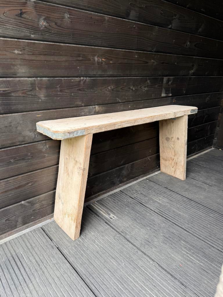 Steigerhouten bankje sidetable, Ophalen, 50 tot 100 cm, Zo goed als nieuw, Minder dan 25 cm