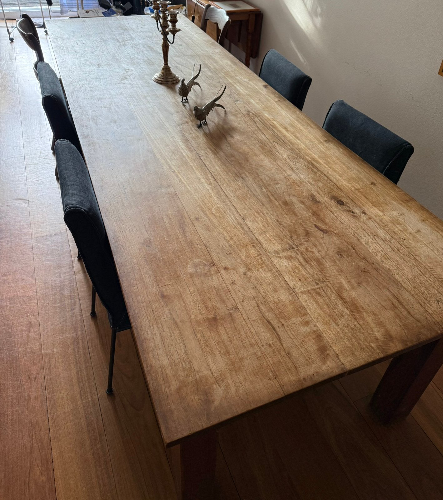 Grote, vintage Afrikaanse eettafel uit de jaren ’90, Ophalen, 200 cm of meer, 50 tot 100 cm, Zo goed als nieuw