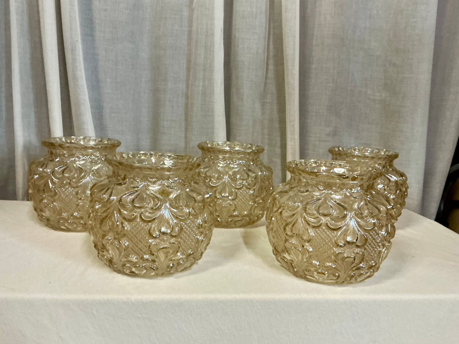 5 Schitterende vintage ,glazen lampenkappen,amber, Ophalen of Verzenden