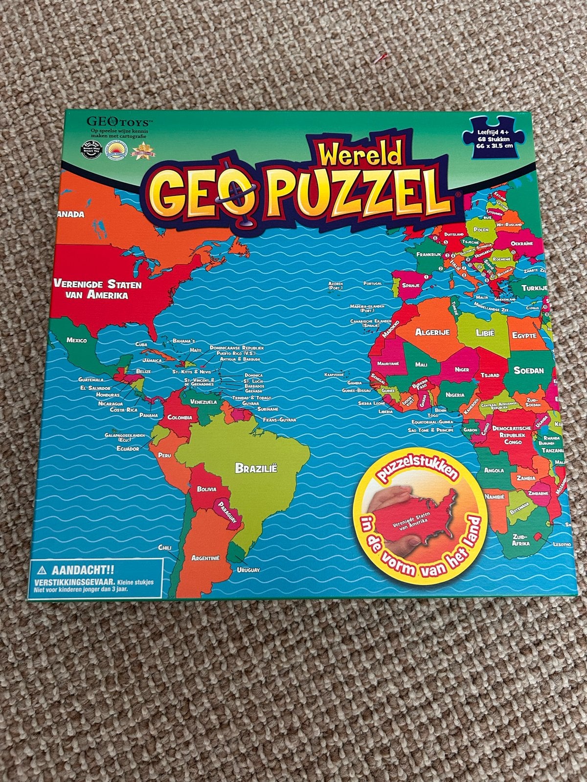 GEO Puzzel Wereldkaart - Educatieve legpuzzel, Ophalen, Meer dan 50 stukjes, Zo goed als nieuw, 4 tot 6 jaar