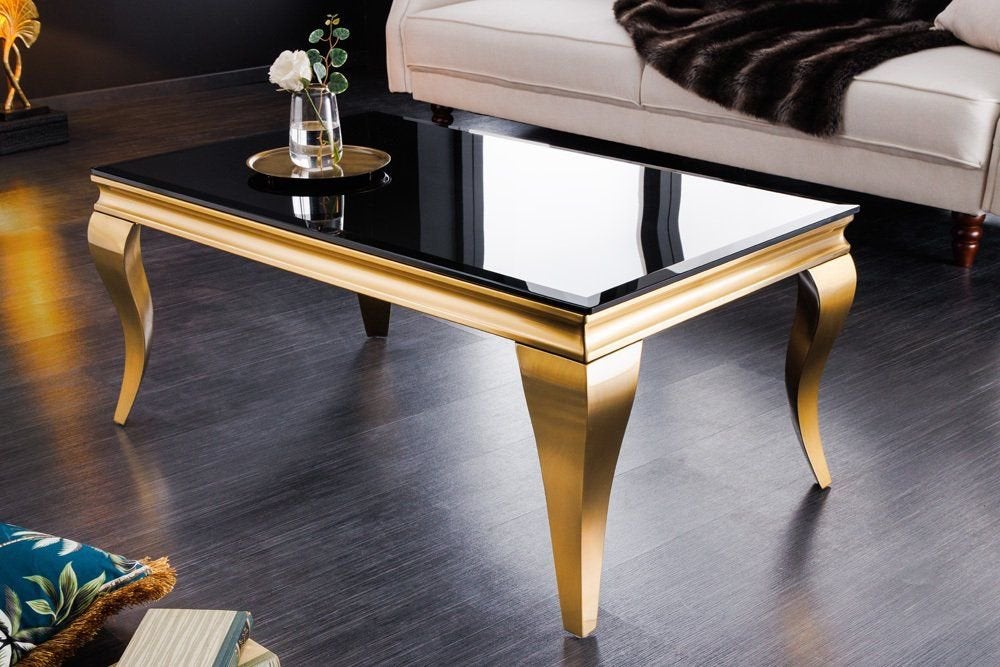 Barok salontafel  goud met zwart glas 100 cm, Ophalen, 100 tot 150 cm, 50 tot 100 cm, Rechthoekig
