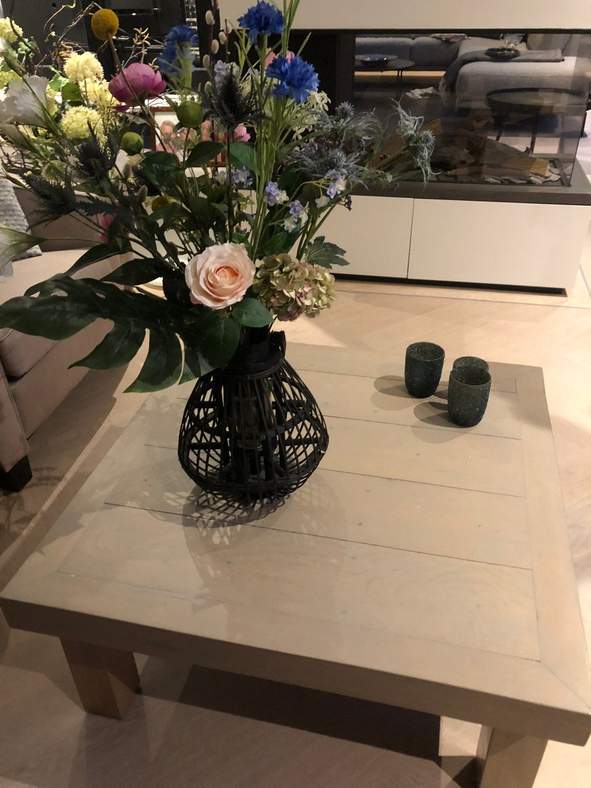 Massief eiken hoektafel 80x80 hoogte 40cm, Vierkant, Eikenhout, Zo goed als nieuw, 50 tot 100 cm
