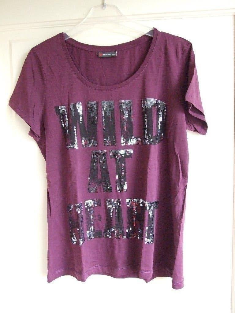 Street One nieuw aubergine kleurig shirt met tekst 40, Maat 38/40 (M), Paars, Street One, Nieuw
