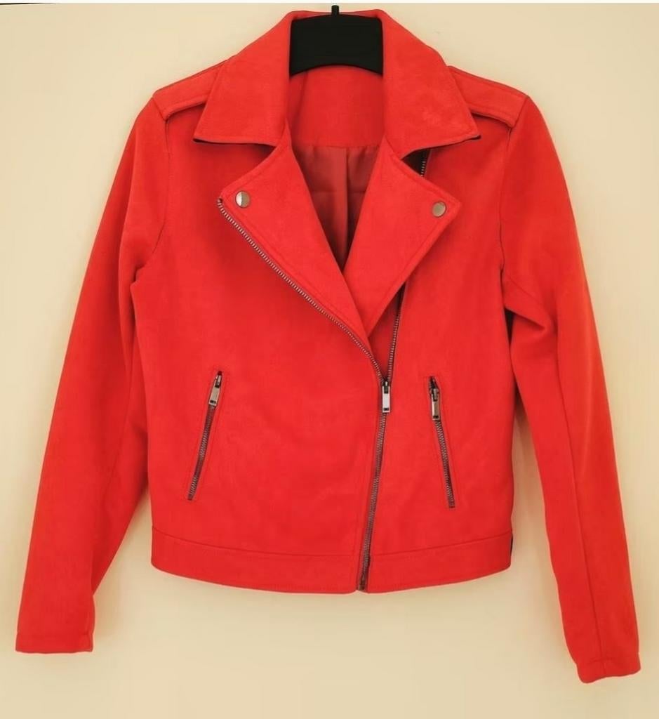 NIEUWE rode suède look biker jas! (KOOPJE!!), Ophalen of Verzenden, Nieuw, Maat 36 (S), Rood