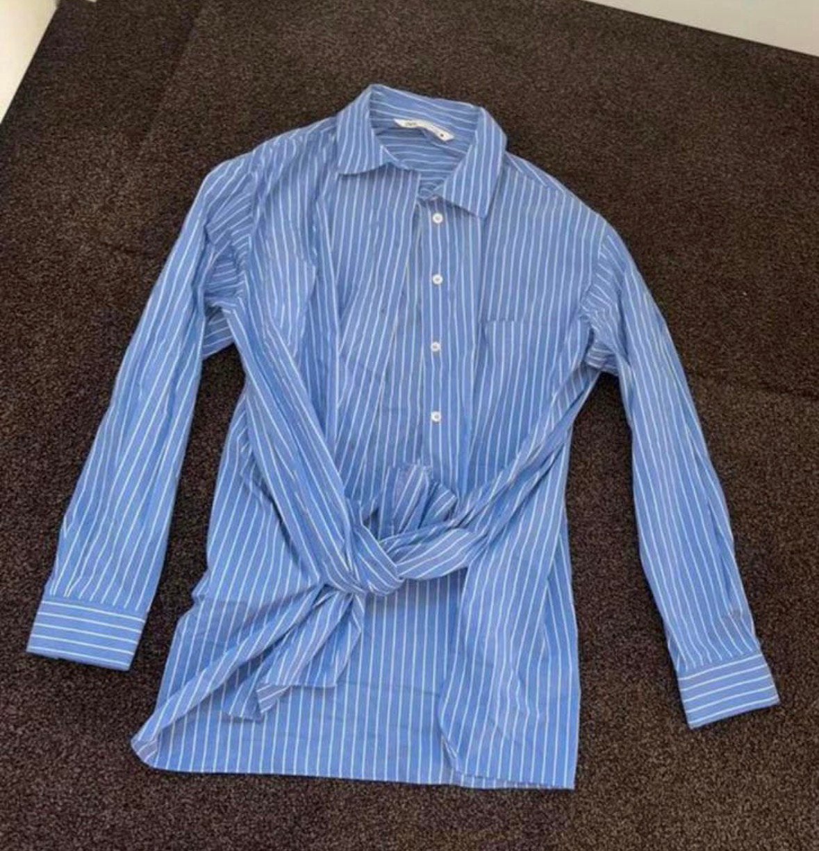 Blauwe gestreepte Gestreepte blouse overhemd zara maat xs, Ophalen of Verzenden, Zo goed als nieuw, Maat 38/40 (M), Blauw