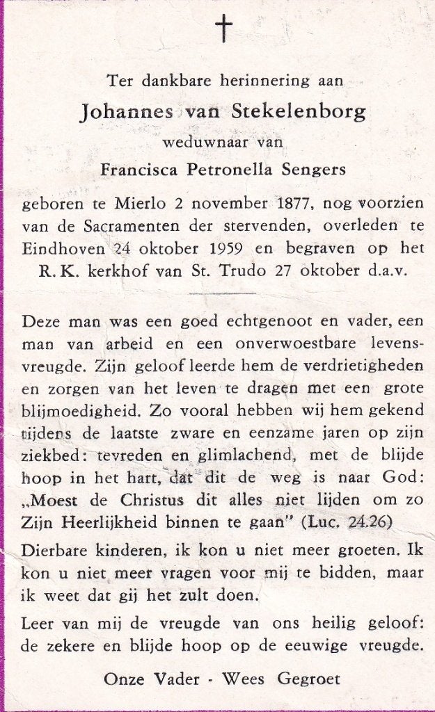 Stekelenborg Johannes 1877 Mierlo 1959 Eindhoven, Ophalen of Verzenden