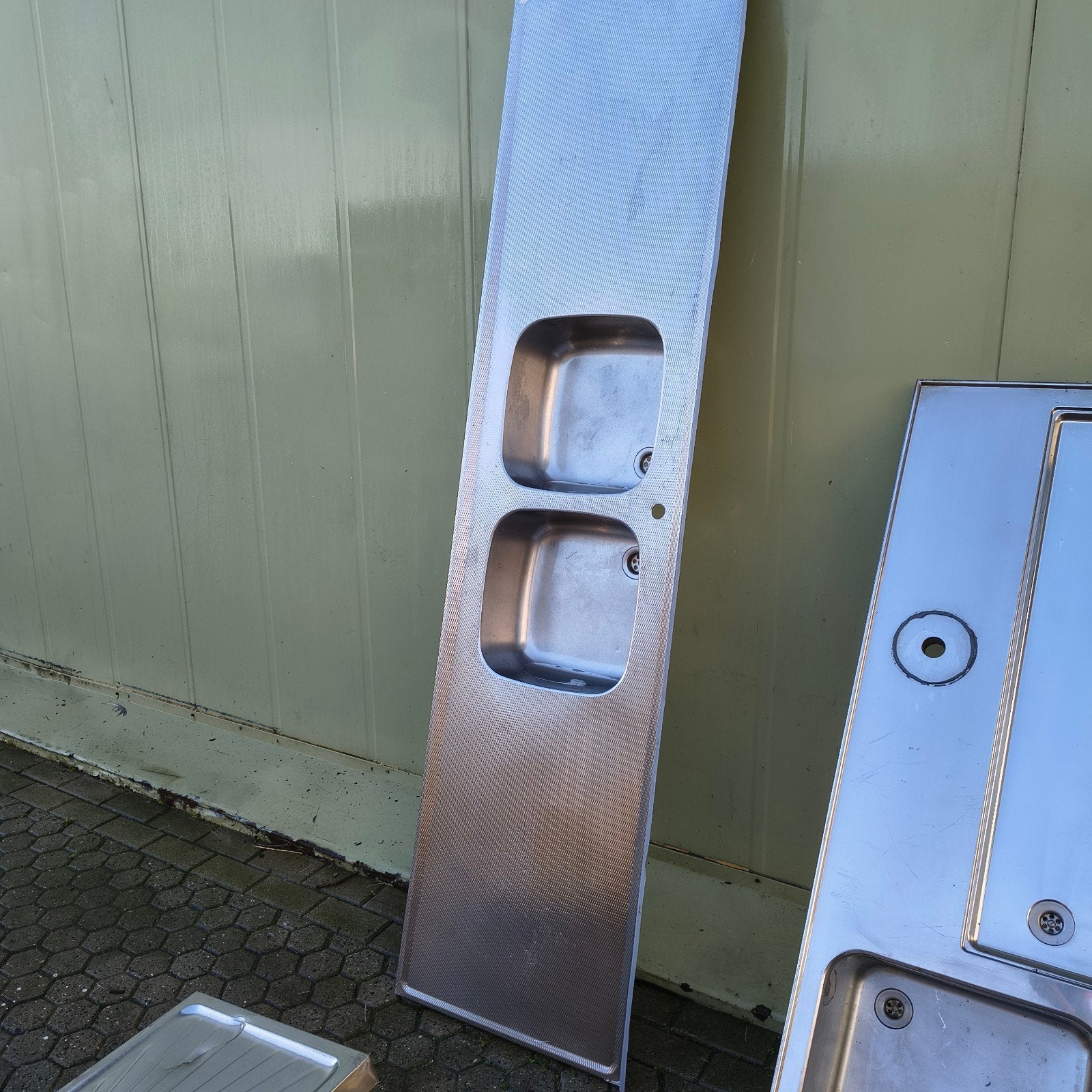 RVS aanrechtblad met dubbele spoelbak, Ophalen, Zilver, Metaal, Overige typen