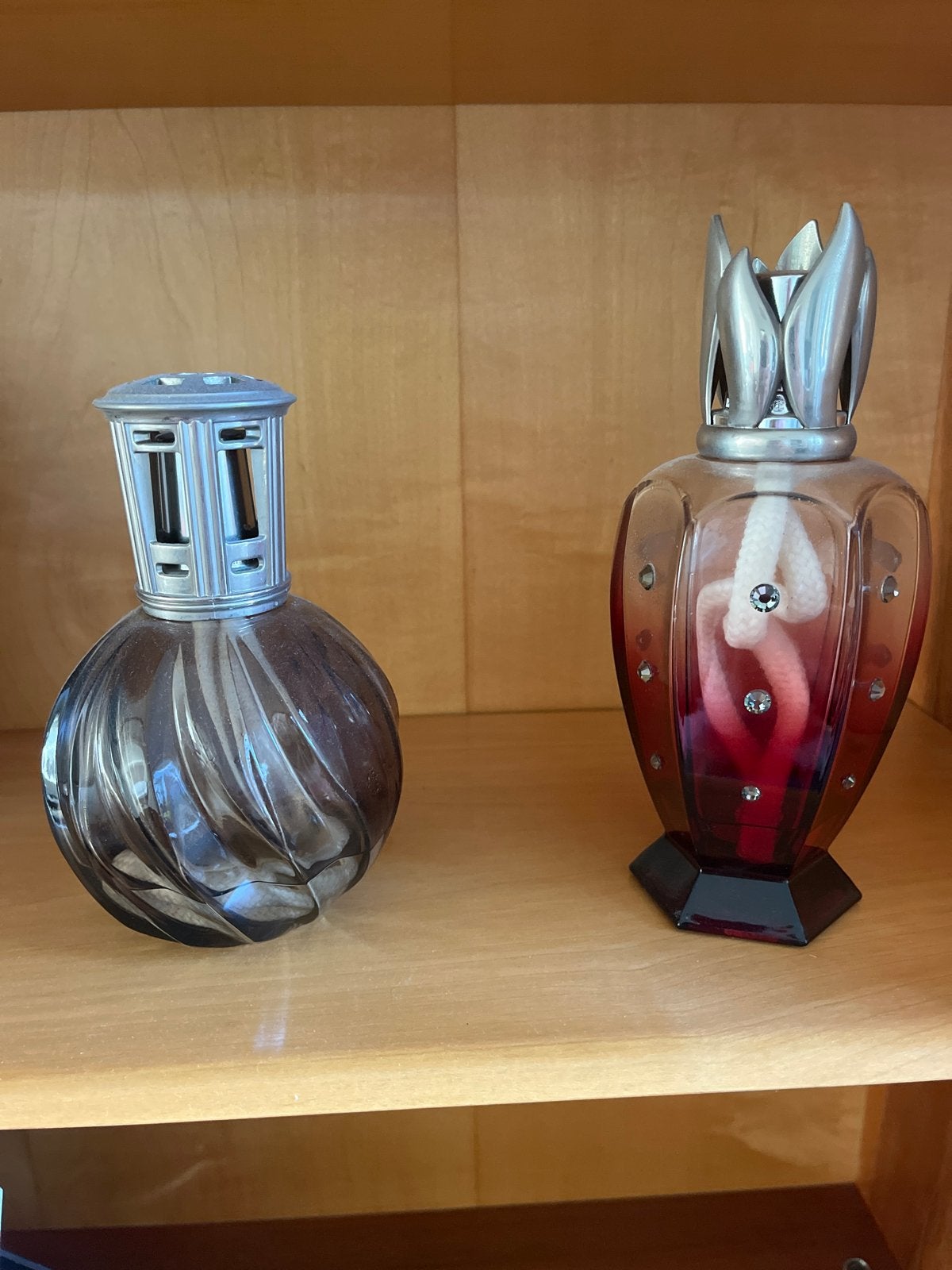 Set van 2 Lampe Berger branders - Glas en Metaal, Gebruikt, Meerkleurig, Ophalen of Verzenden, Modern