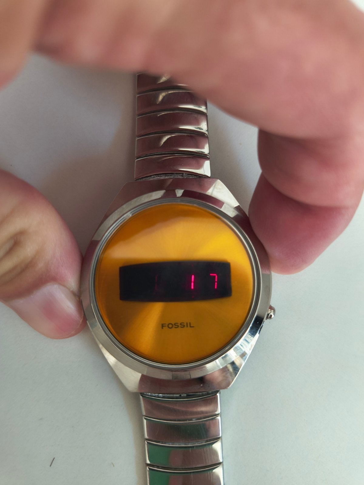 Zeldzaam FOSSIL LED horloge  Collectorsitem in topstaat, Sieraden, Tassen en Uiterlijk, Overige merken, Staal, Staal, Polshorloge