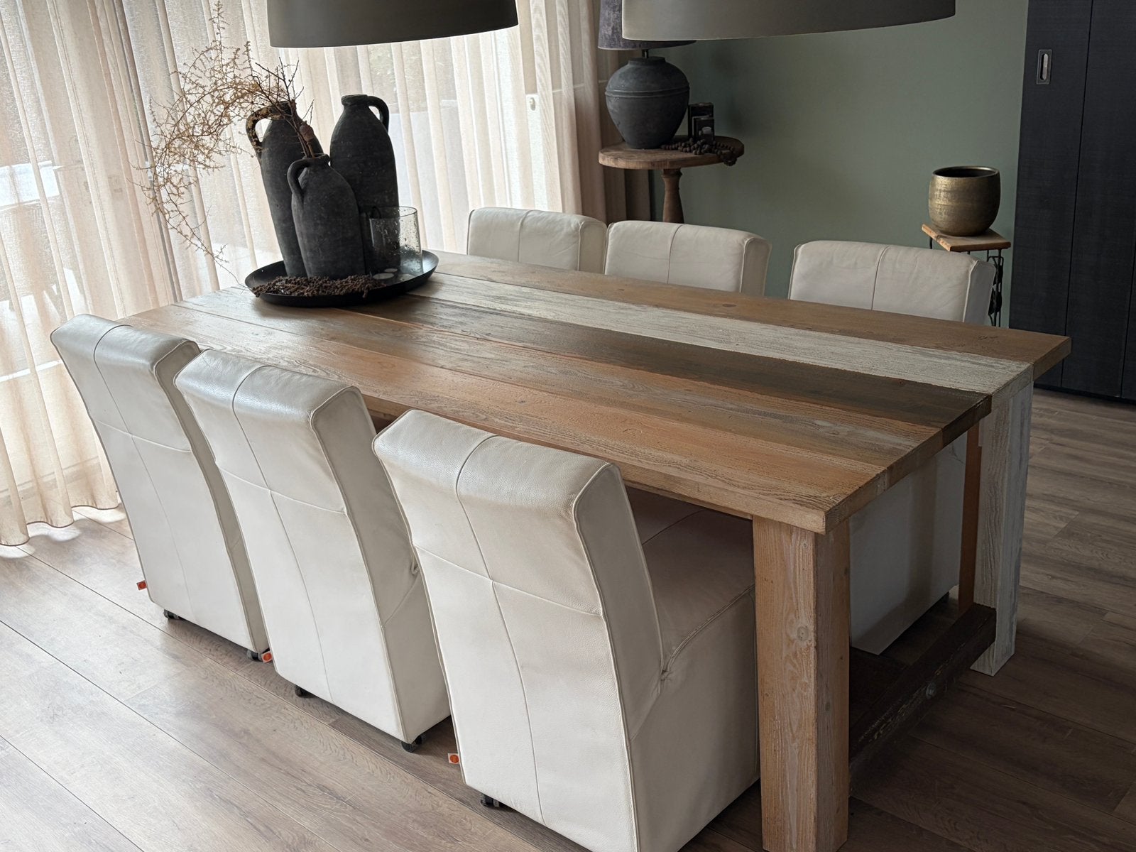 Mooie eettafel met 6 lederen stoelen, Ophalen, Zo goed als nieuw, 4 tot 6 stoelen