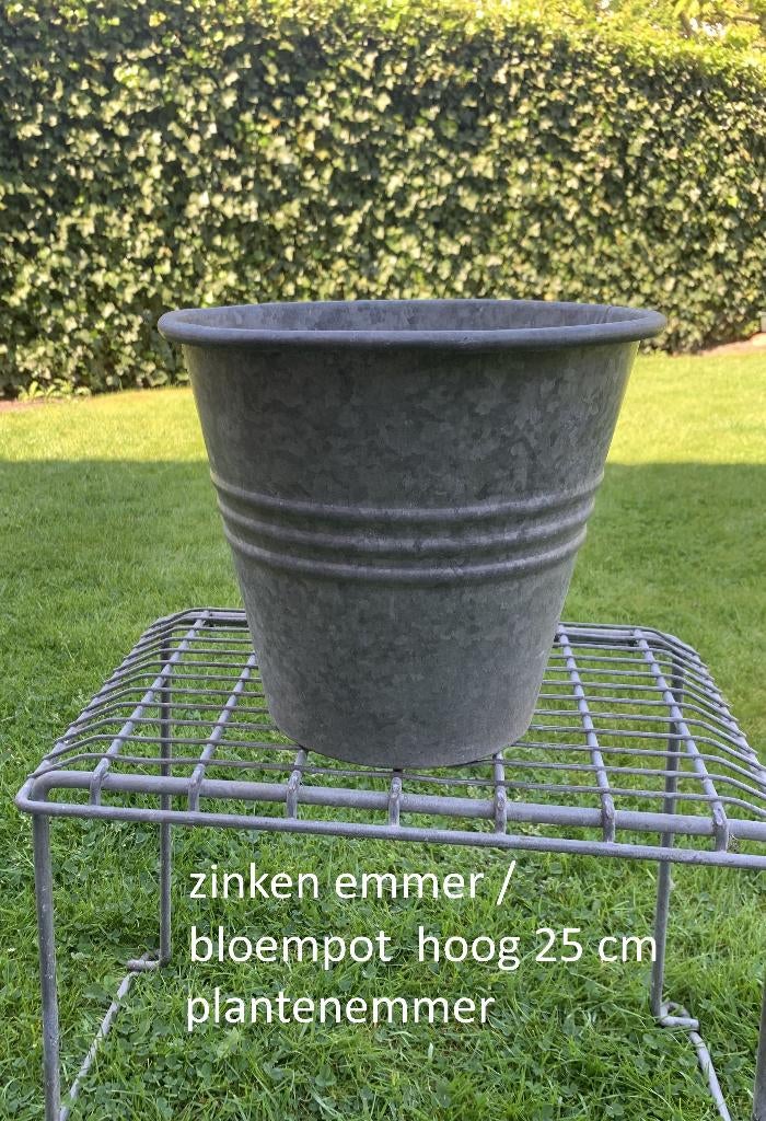zinken plantenemmer, plant emmer, zink met afwaterings-gat, Gebruikt, Rond, Minder dan 40 cm, Metaal