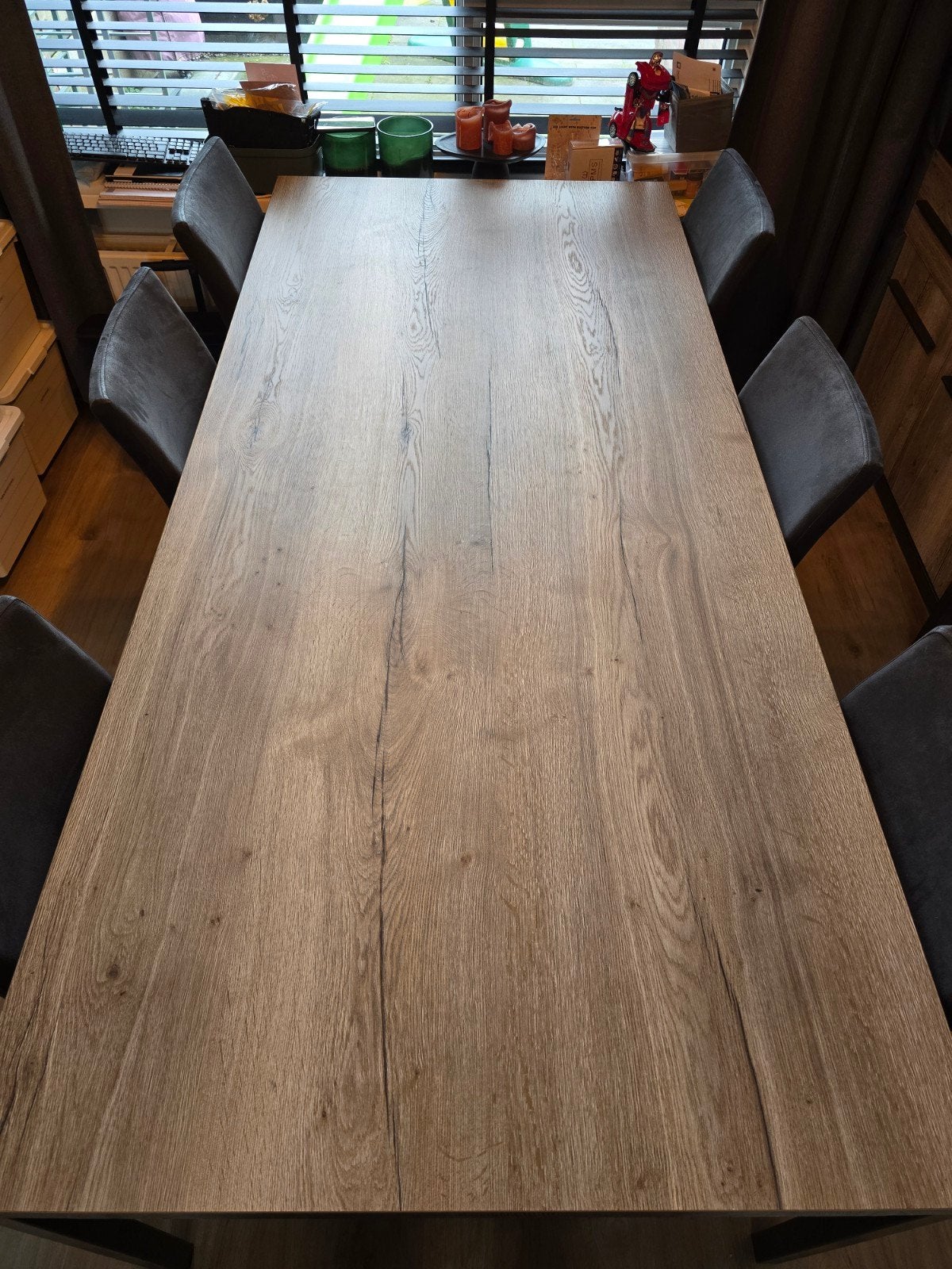 Robuuste eettafel 220x100 cm met metalen onderstel, Gebruikt, 100 tot 150 cm, 200 cm of meer, Vijf personen of meer