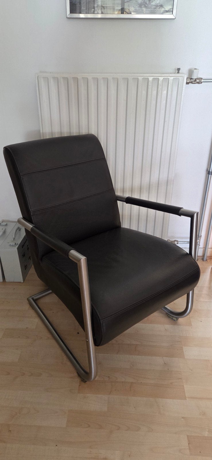 Henders & Hazel Vintage Leren Stoel - Bruin incl voetenbank, Huis en Inrichting, Fauteuils, Ophalen, Gebruikt, Vintage, Leer