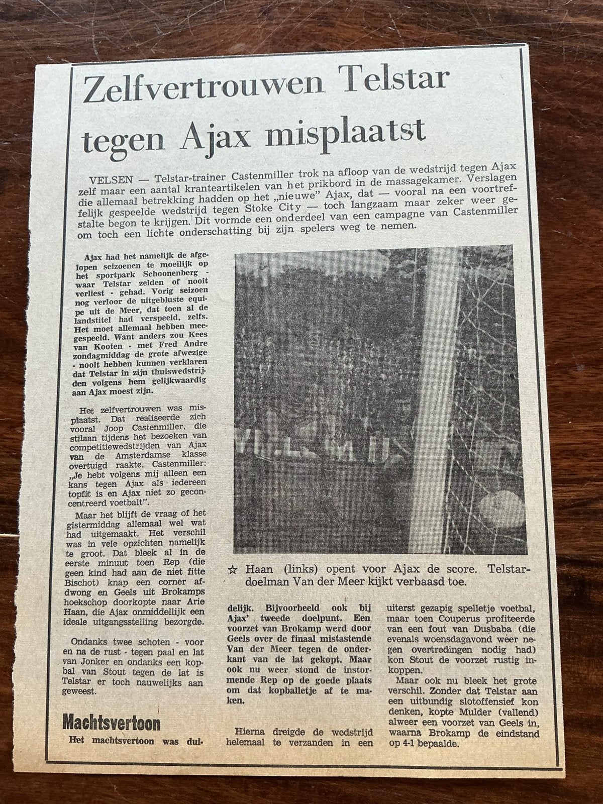 Voetbal krantenartikel Telstar Ajax september 1974, Ophalen of Verzenden, Knipsel(s)
