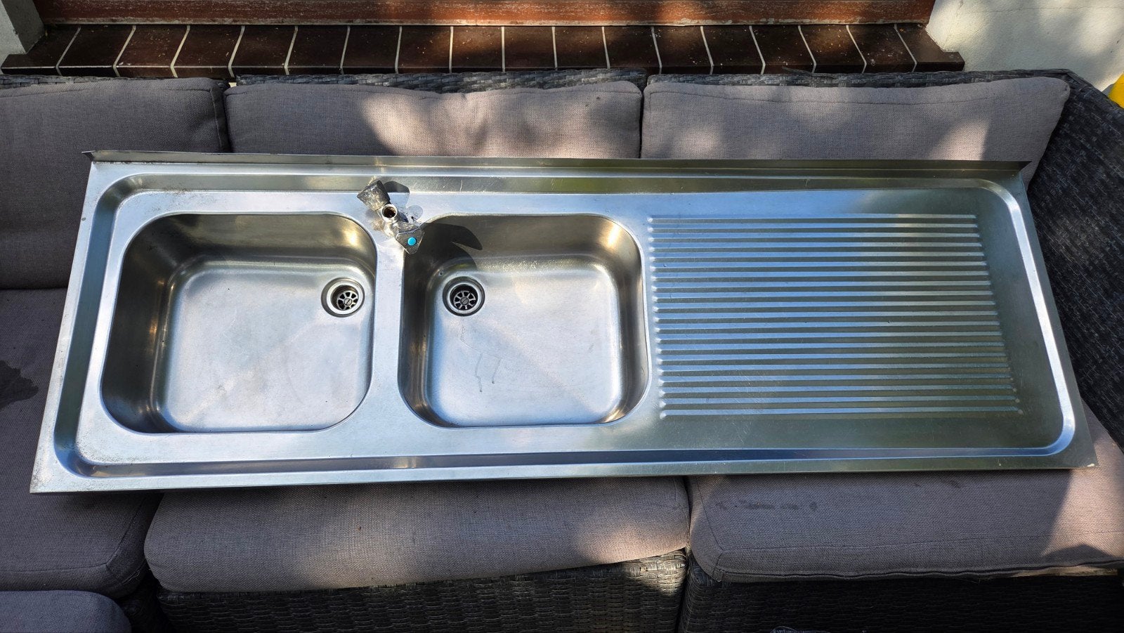 RVS spoelbak met twee bakken en afdruiprek 150X50cm, Ophalen, Zilver, Metaal, Overige merken