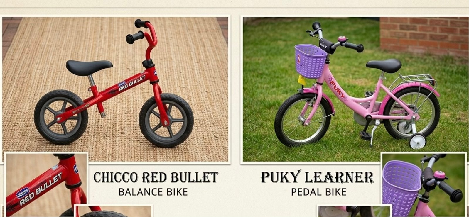 Puky kinderfiets en Chicco Red Bullet loopfiets, Ophalen, Gebruikt, Minder dan 16 inch, Zijwieltjes
