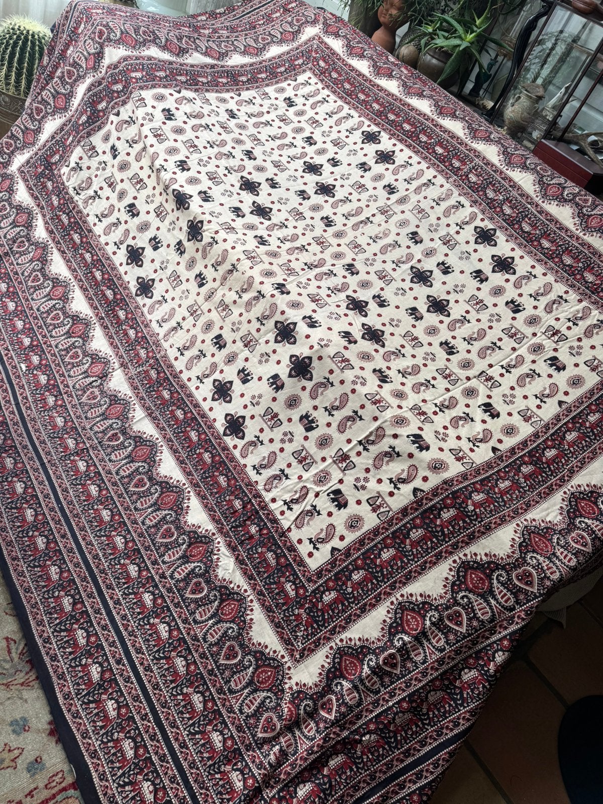 Antiek Indiase Sprei (250x220 cm), Ophalen of Verzenden, Nieuw, Katoen, Plaid