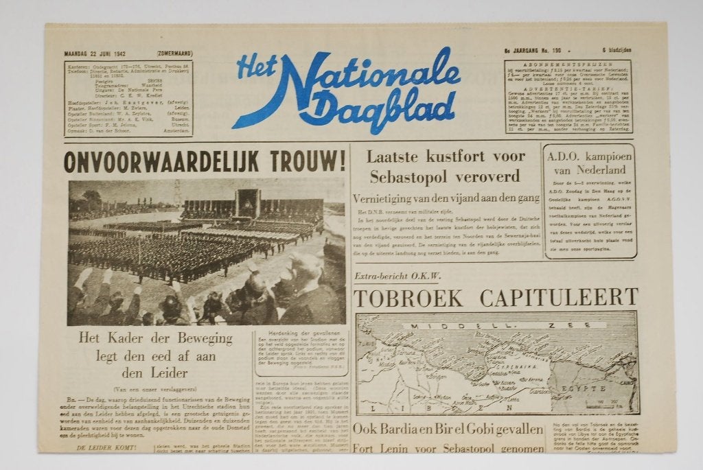 Krant WOII Het Nationale Dagblad Juni 1942 Heruitgave 1994, Zo goed als nieuw, Verzenden, Amsterdam, Overige soorten