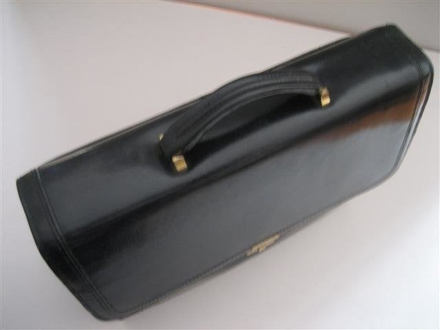 Lederen zwarte zakelijke heren/damestas occasion ca.1974, Verzenden