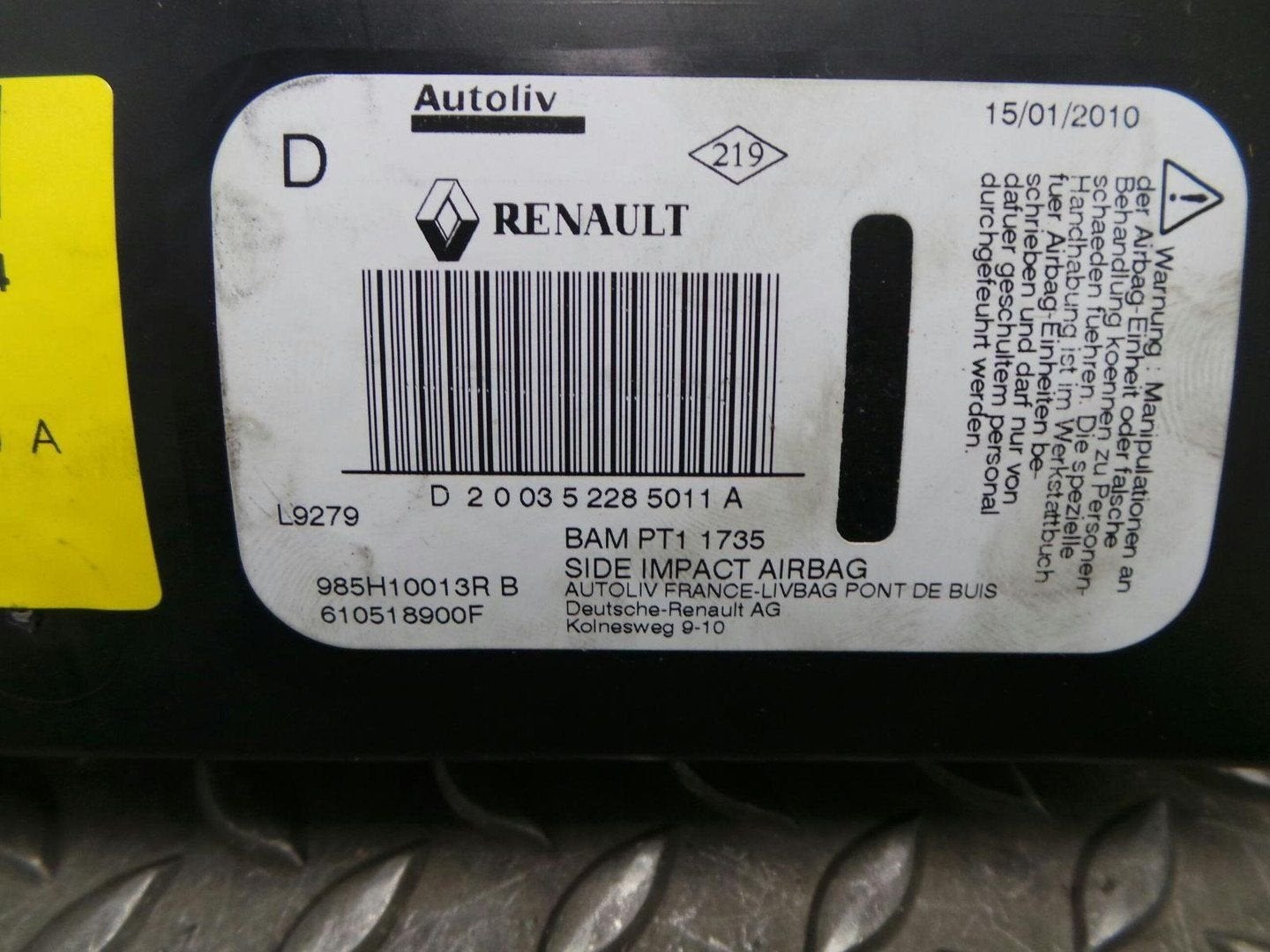 RENAULT MEGANE AIRBAG RECHTS 2011, Auto-onderdelen, Ophalen of Verzenden, Gebruikt, Stiba lid