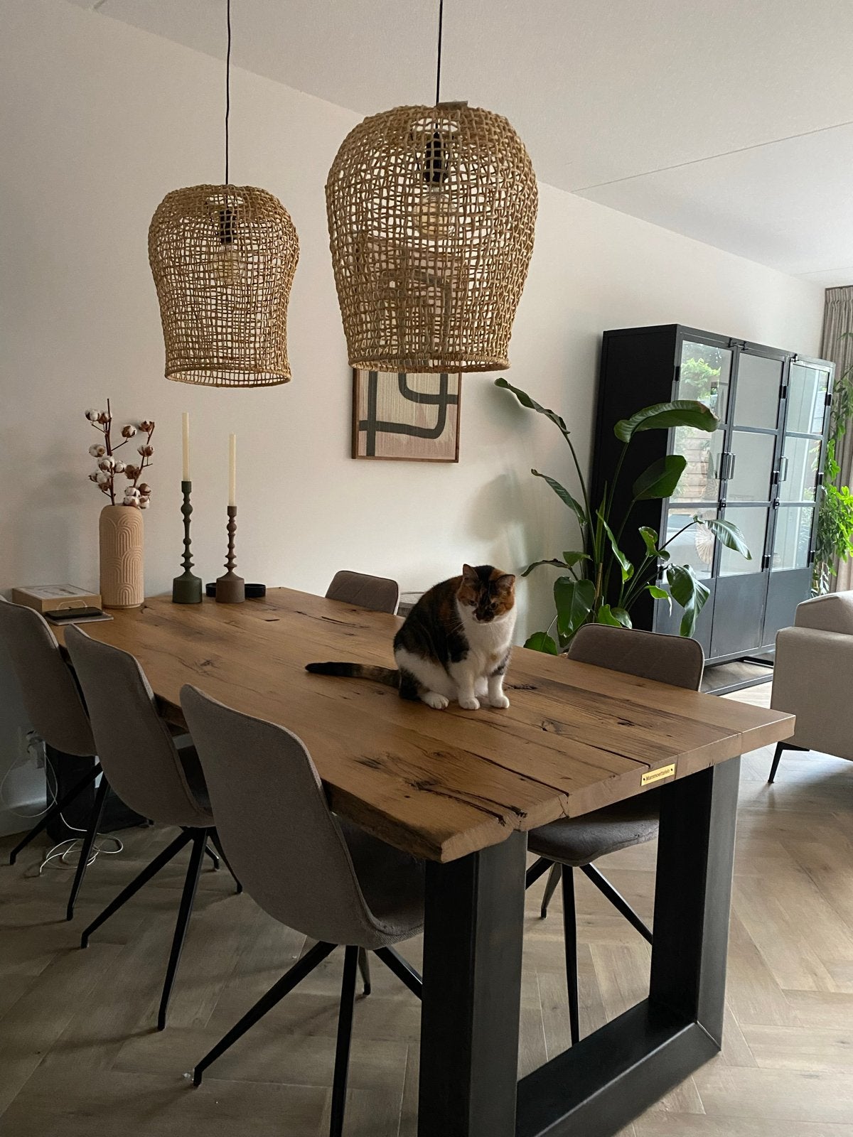 Eettafel van Mammoettafels - Uniek eiken wagonplank blad, Ophalen, 100 tot 150 cm, Eikenhout, 200 cm of meer