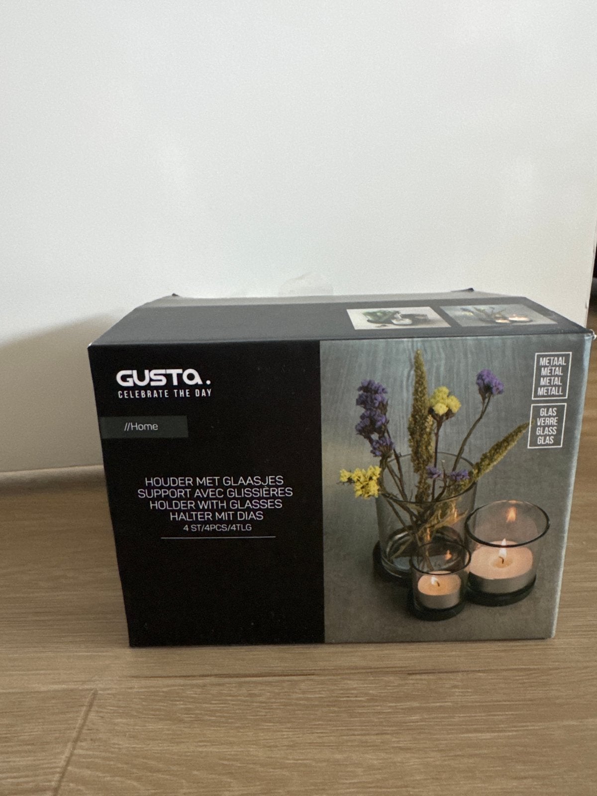 Gusta, Houder met glaasjes - Kaarsen/decoratie, Nieuw, Ophalen of Verzenden, Metaal, Kandelaar