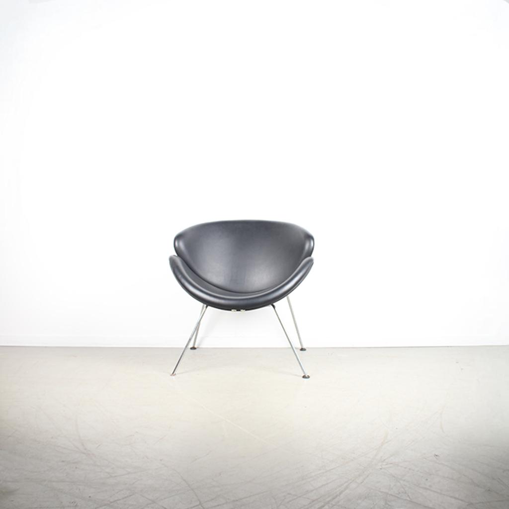 2x Artifort Slice Fauteuil – Zwart Leer, Niet ingevuld, Niet ingevuld, Ophalen of Verzenden, Zo goed als nieuw