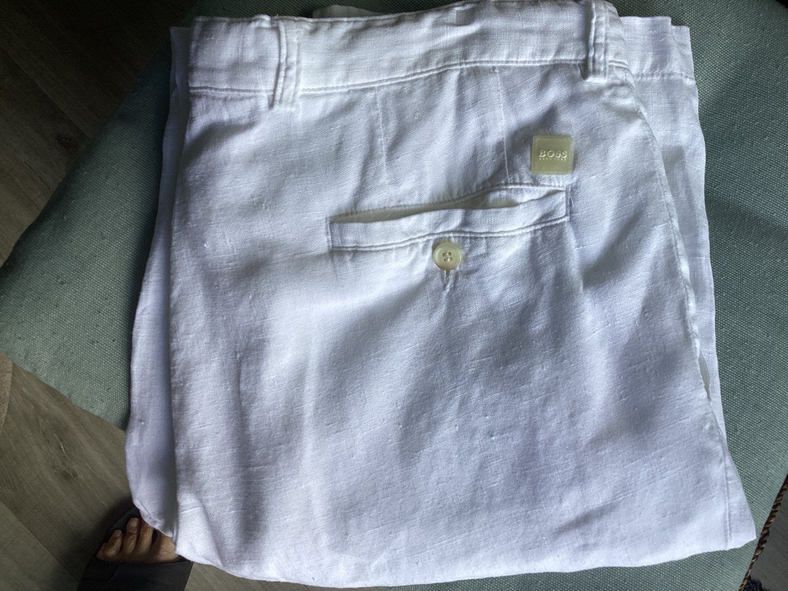 Witte linnen broek van BOSS, Ophalen, Zo goed als nieuw, Overige maten, Wit