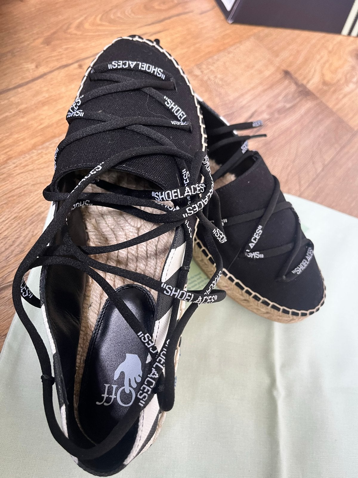 Off-White Canvas Laces Flat Espadrilles Zwart/Wit Maat 39, Ophalen of Verzenden, Nieuw, Zwart, Espadrilles of Moccasins