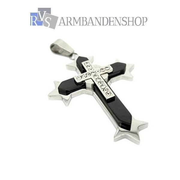 rvs kruis kruisje met diamanten diamant ketting kruishanger, Overige materialen, Verzenden, Nieuw, Kruis of Symbool