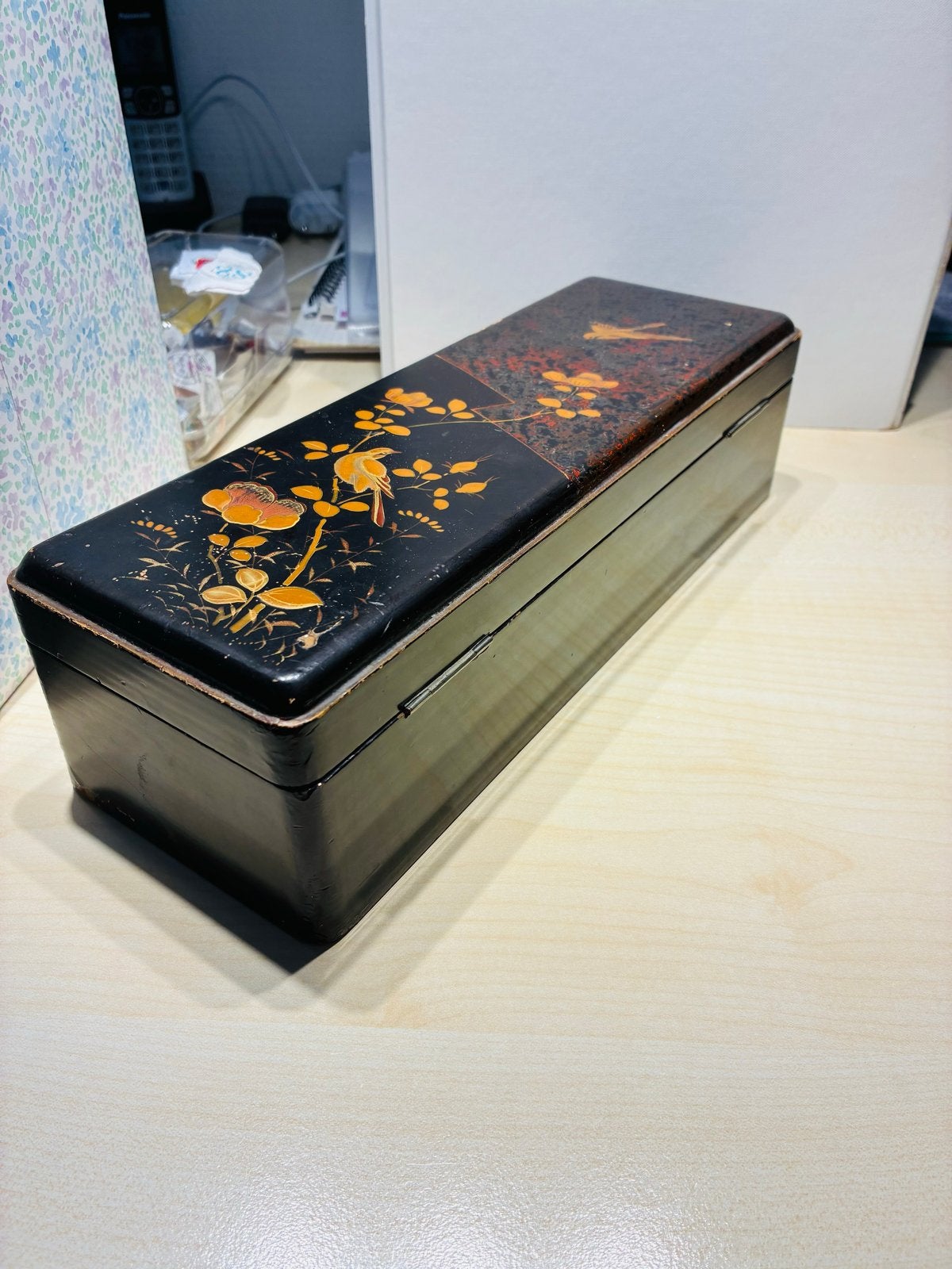 Antieke Japanse Lakdoos met Vogel- en Bloesemdecoratie, Ophalen of Verzenden
