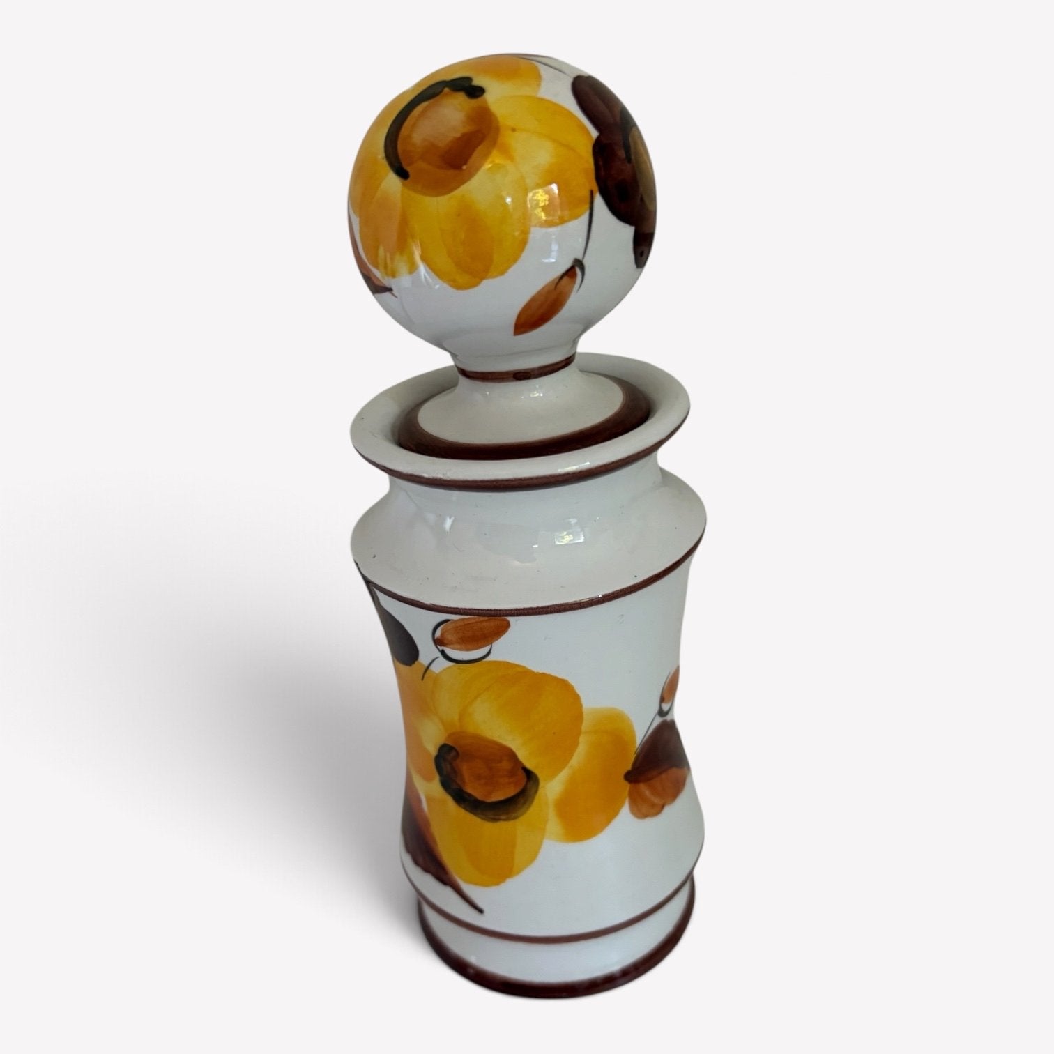 Vintage Apothekersvaas met Bloemmotief Oker/Bruin, Ophalen of Verzenden