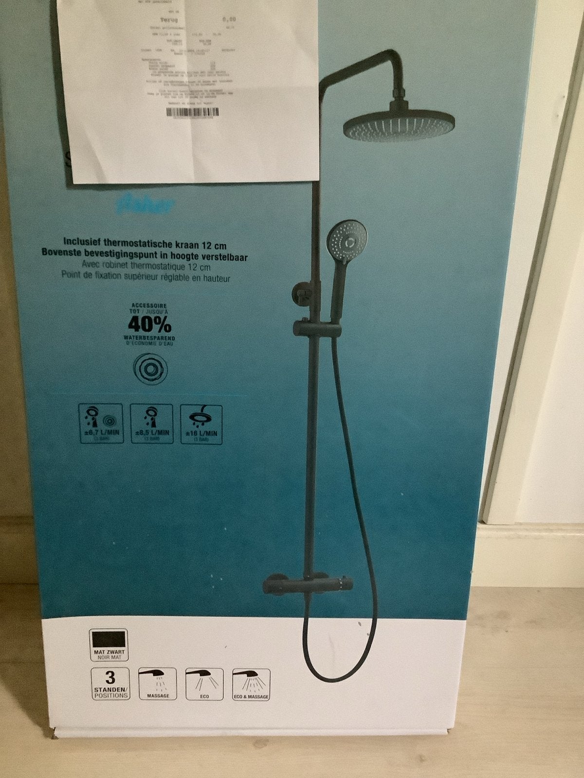 Atlantic Douchesysteem met Thermostatische Kraan Mat Zwart, Doe-het-zelf en Verbouw, Ophalen of Verzenden, Nieuw, Douche