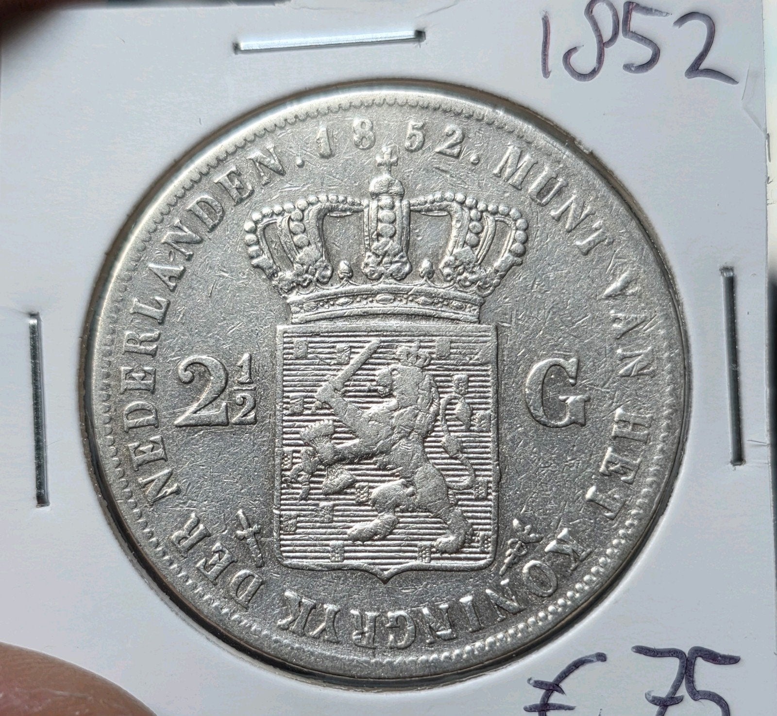 rijksdaalder 1852 Nederland, Koning Willem III, Verzenden, Zilver, Losse munt