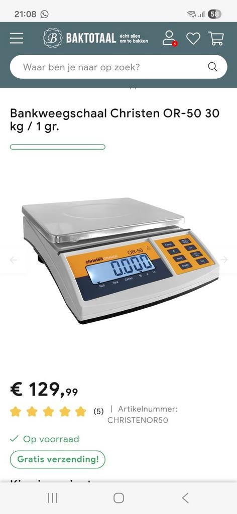 Bankweegschaal Christen OR-50 - 30 kg / 1 gr nauwkeurig, Nieuw, Ophalen of Verzenden, Digitaal, Overige typen