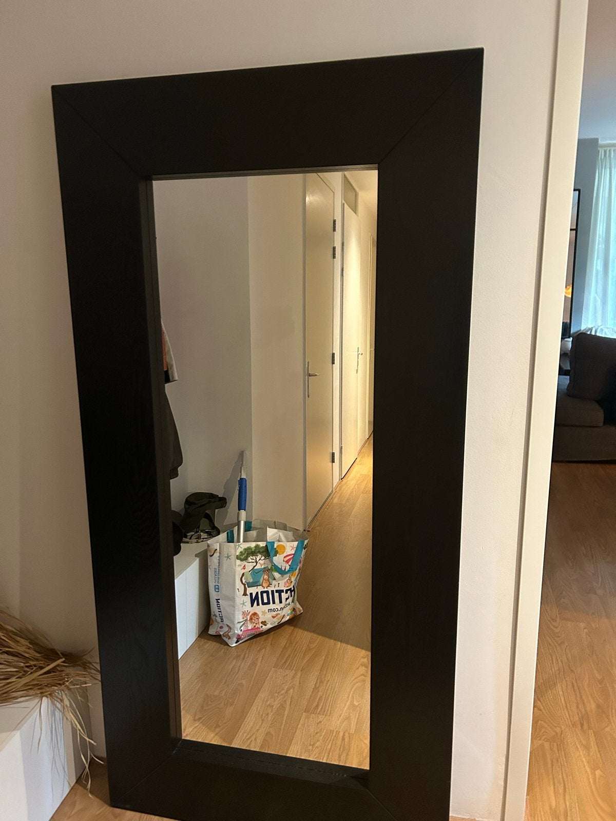 Zwarte grote spiegel | IKEA Mongstad, Ophalen of Verzenden, Zo goed als nieuw, 75 tot 100 cm, 150 tot 200 cm
