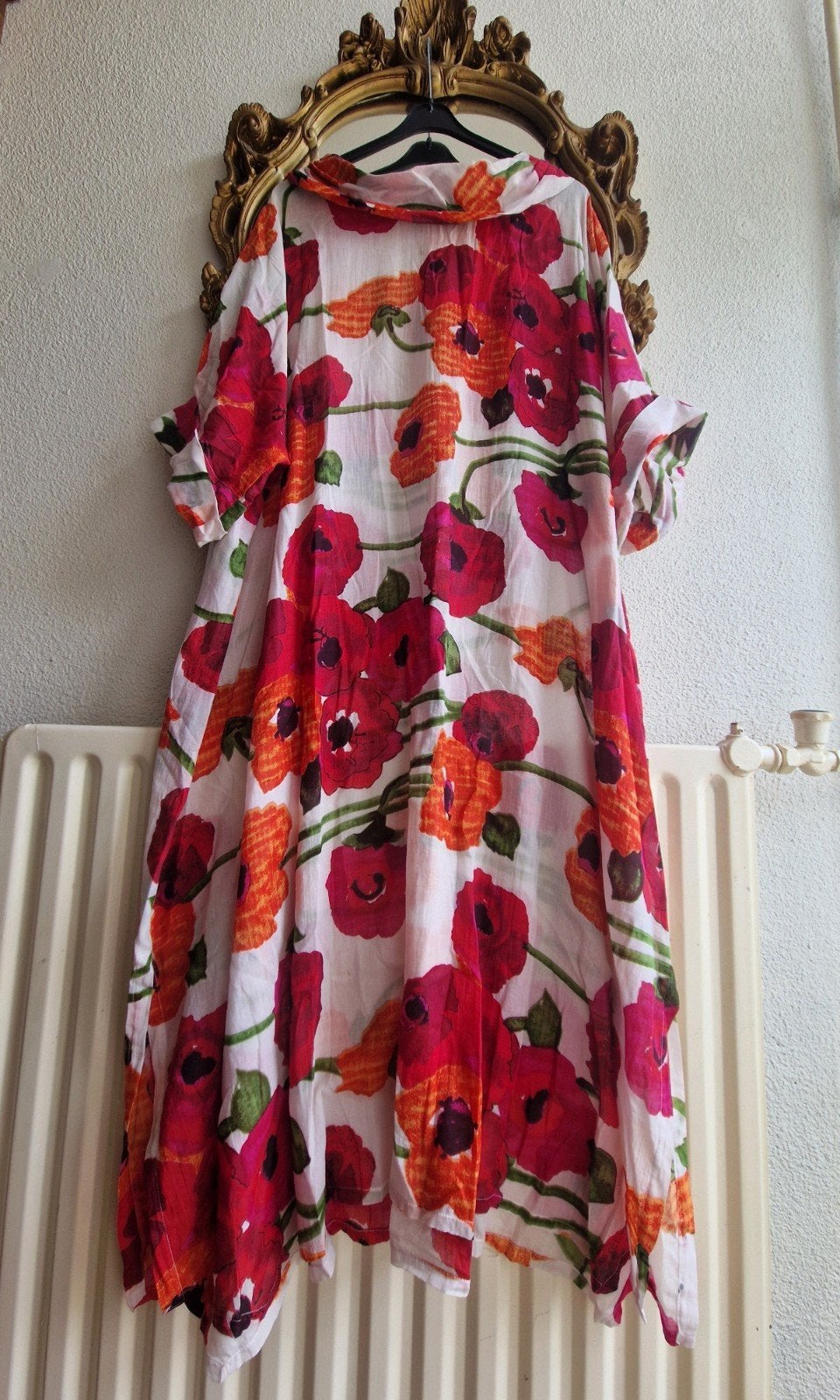 Calico wit bloemen dunne wijde blouse jurk groot model, Calico, Ophalen of Verzenden, Zo goed als nieuw, Wit