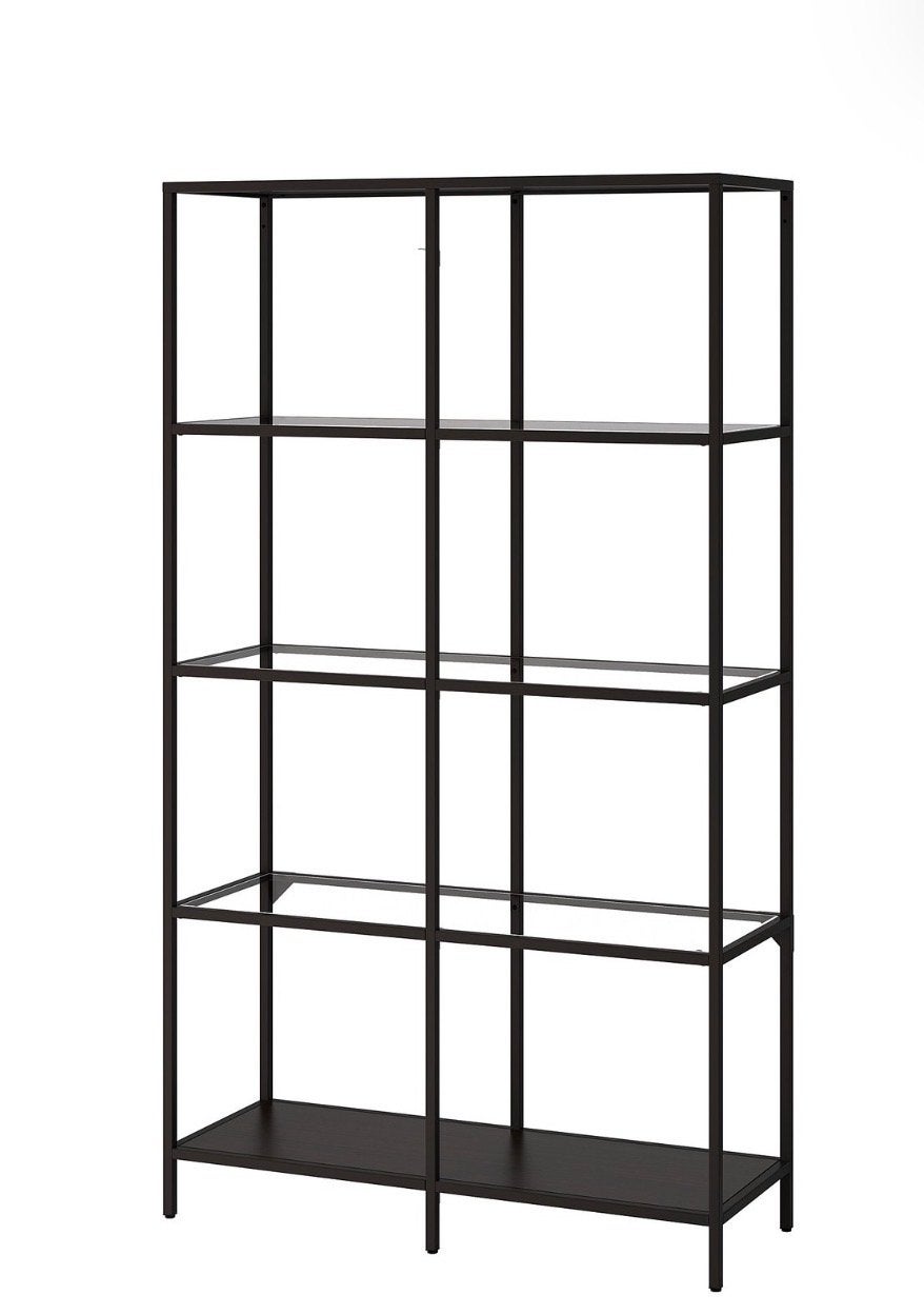 IKEA VITTSJÖ Open Kast Zwart Metaal en Glas, Ophalen, Met plank(en), 50 tot 100 cm, Zo goed als nieuw