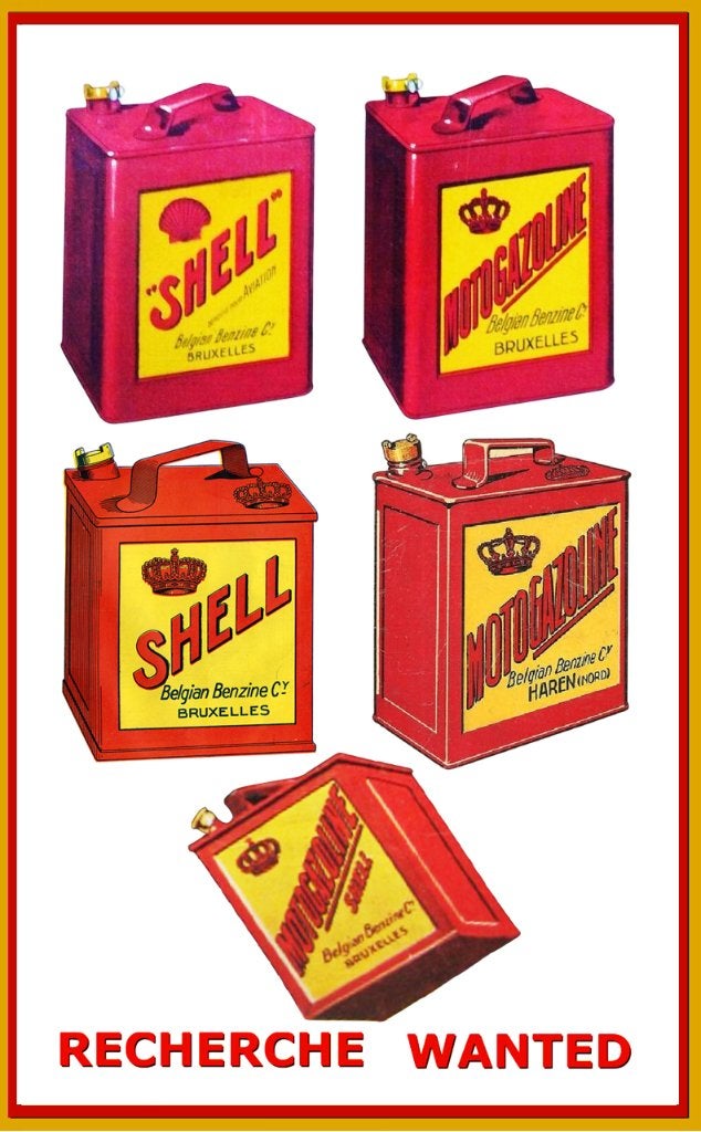 gezocht olie blik shell motogazoline 1927 1930, Verzamelen, Ophalen, Gebruikt, Reclamebord