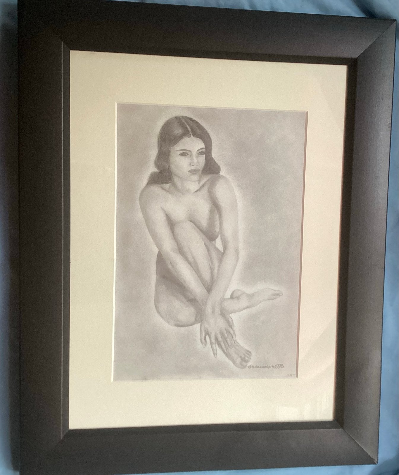 Houtskool tekening vrouw, Antiek en Kunst, Verzenden, Houtskooltekening, Achter glas