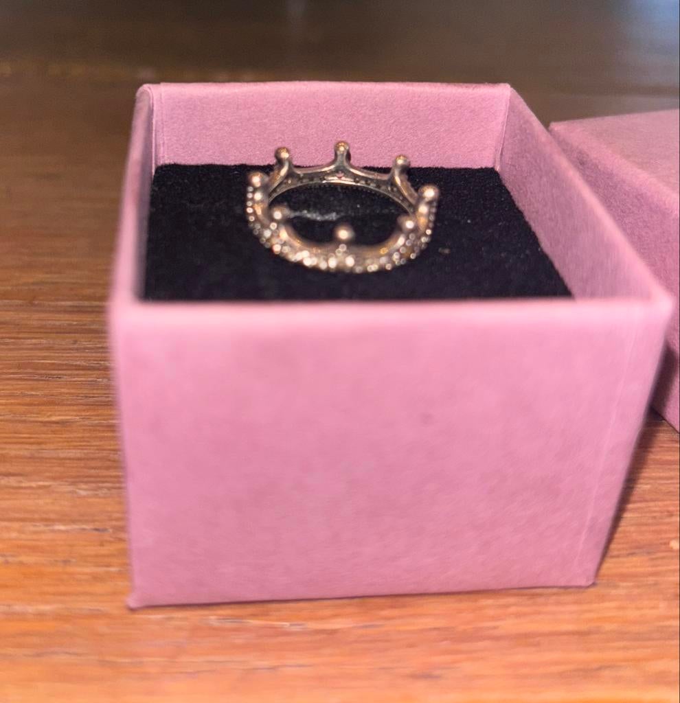 Zilveren kroonring met steentjes - Maat (klein), Gebruikt, Ophalen of Verzenden, Kleiner dan 17, Dame
